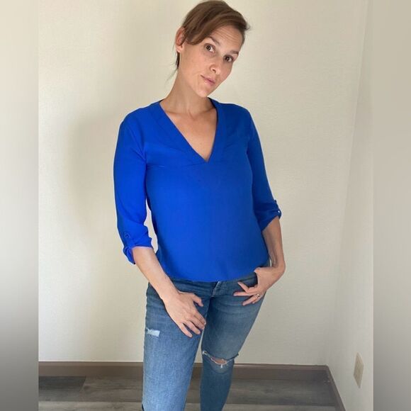 Express Blouse Top XS Cobalt Blue Chiffon Light Flowy - Picture 1 of 13